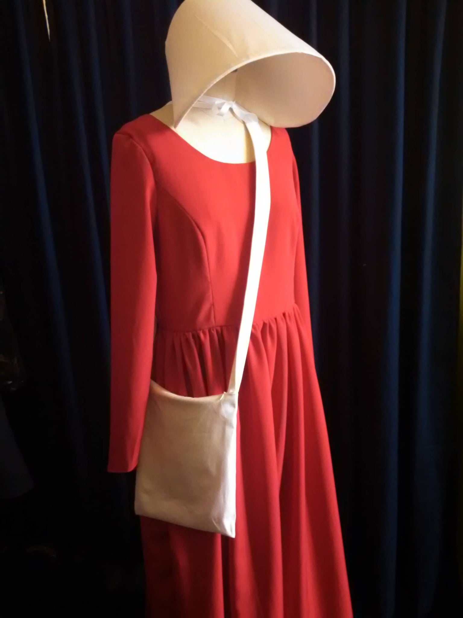 READY TO SHIP in small only medium and large only Handmaid's Tale Costume  Dress bonnet and bag.