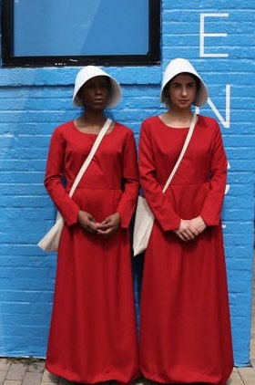 READY TO SHIP in small only medium and large only Handmaid's Tale Costume  Dress bonnet and bag.