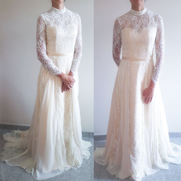Vintage victorian style high neck wedding gown Bohemian Wedding Custom made Victorian boho wedding dress ivory cream lace wedding dress