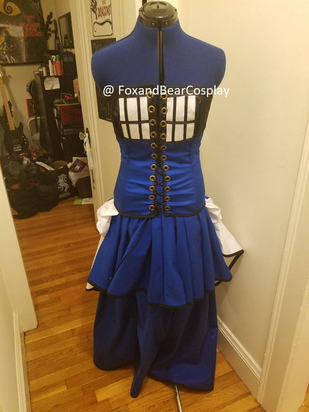With hooded shrug Victorian style corset dress