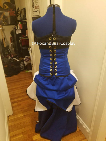 With hooded shrug Victorian style corset dress