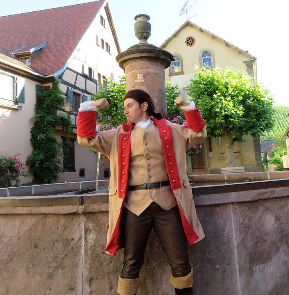 From Beauty and the Beast 2017 Costume Cosplay Adult Live Action Inspired Village Gaston Red Brown Coat and Vest