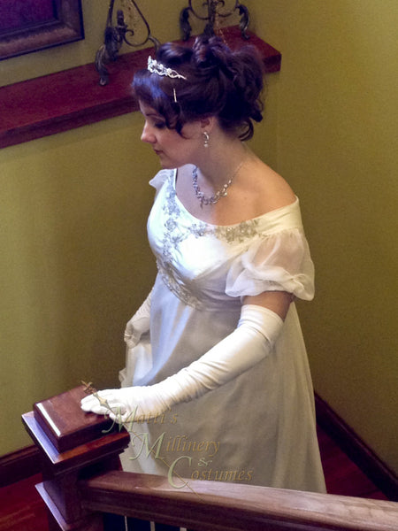 Bridal Ball Regency Gown with crystal applique Custom White Silk Elegant Princess