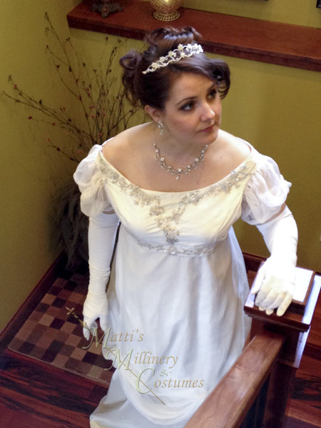 Bridal Ball Regency Gown with crystal applique Custom White Silk Elegant Princess