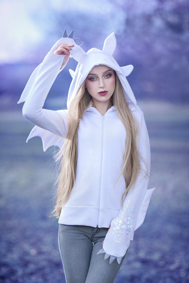 MALE FEMALE White dragon hoodie