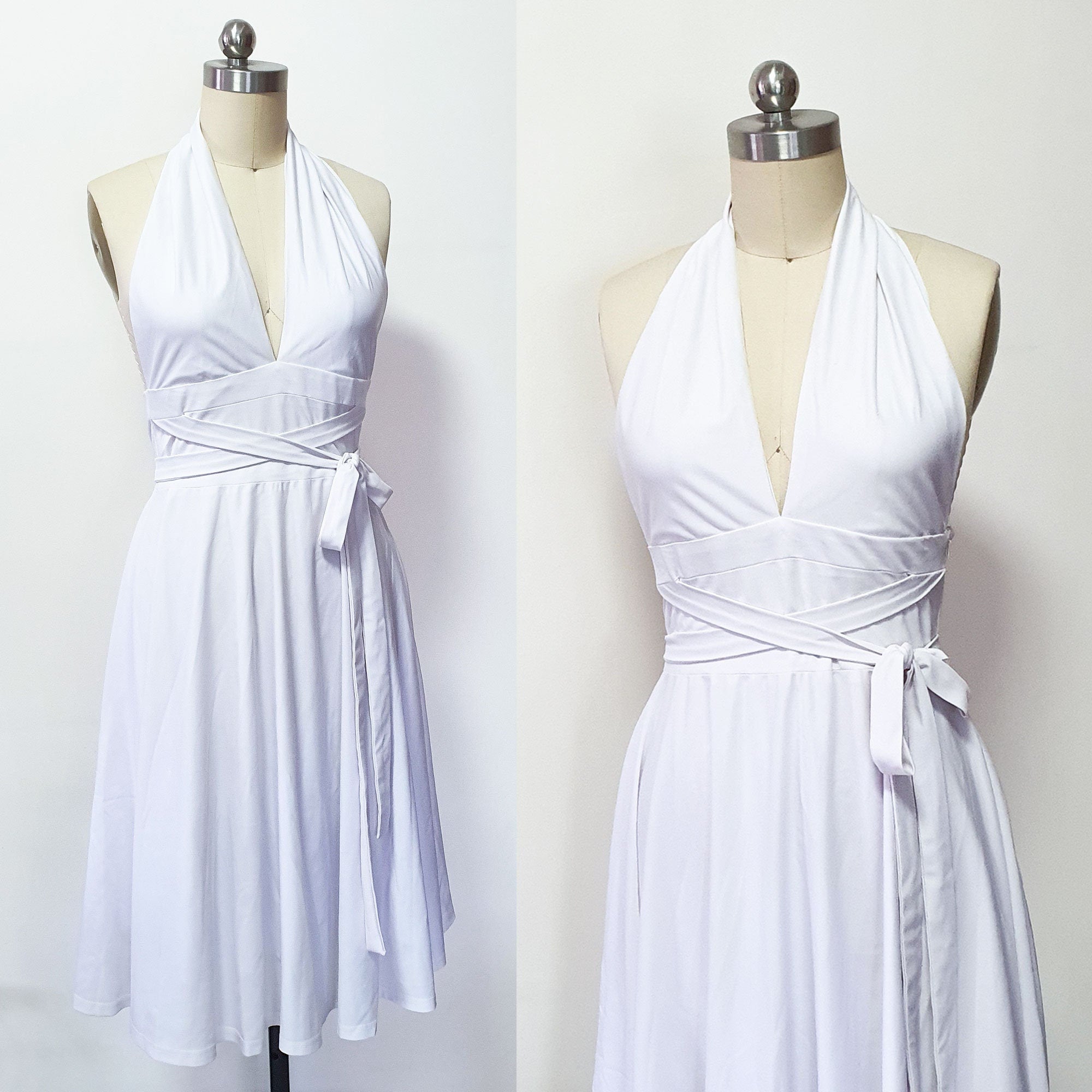 Lconic white dress short bridal dress wedding gown Custom made dress White halter neck dress 1955 The Seven Year Itch inspired dress