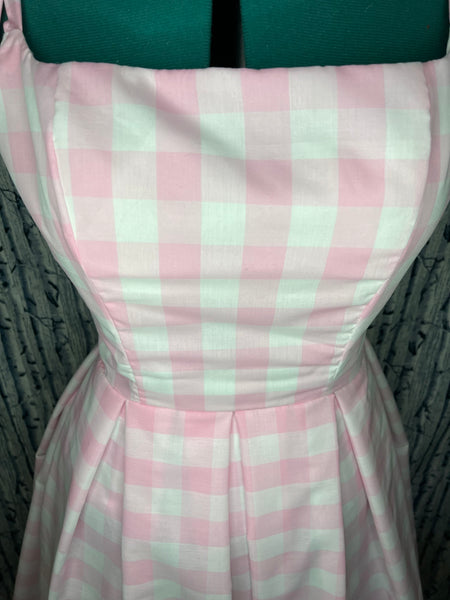 Dapper Day Dress Cosplay with Bow and Belt Hairbow Women's Custom Adult Pink and White Gingham Check Doll 50s Style