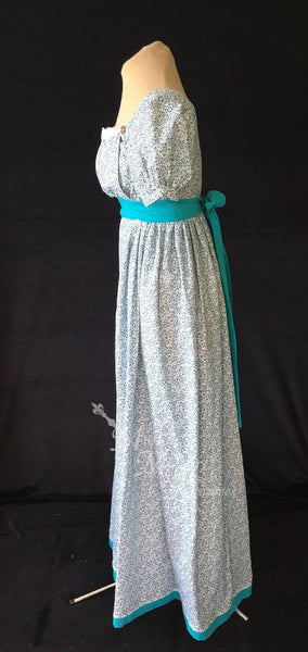 Jane Austen Regency Day Dress Gown Bib front Print Cotton