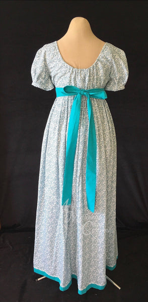 Jane Austen Regency Day Dress Gown Bib front Print Cotton