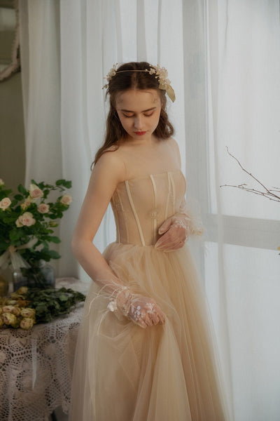 Tulle ball gown Custom wedding gown dress embroidered wedding dress Lvory bustier bridal gown bohemian gown boho wedding dress