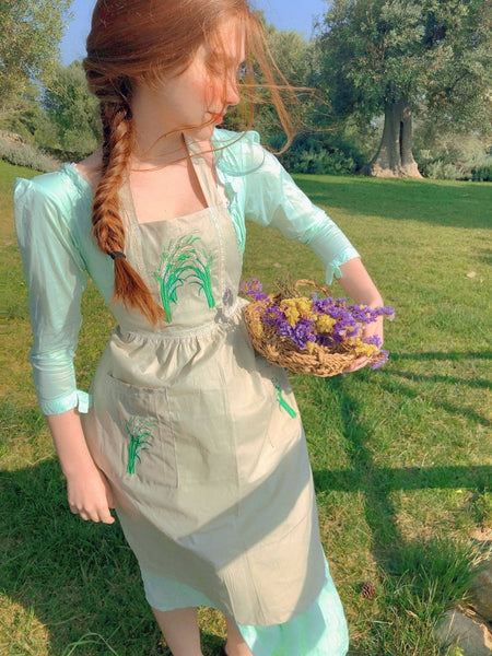 Cottagecore apron with embroideries 100% cotton Adventure In The Great Wide Somewhere