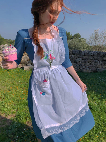 Cottagecore apron with embroideries 100% cotton Cinderella