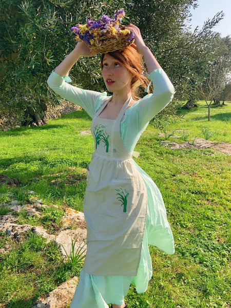 Cottagecore apron with embroideries 100% cotton Adventure In The Great Wide Somewhere