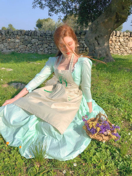 Cottagecore apron with embroideries 100% cotton Adventure In The Great Wide Somewhere