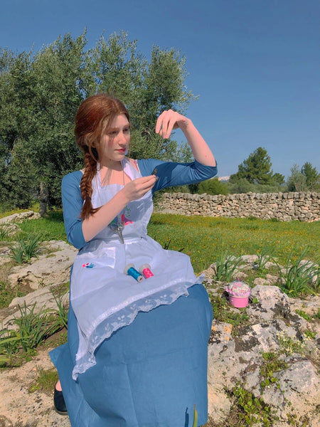 Cottagecore apron with embroideries 100% cotton Cinderella
