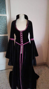 Castellana dress dark larp grv sexy costume vampires medieval checkers castellana gothic dress velvet overcoat corset and skirt