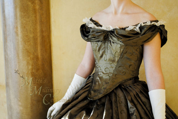 In embroidered taffeta Custom Victorian Bridal Civil War Steampunk Ball Gown Dress