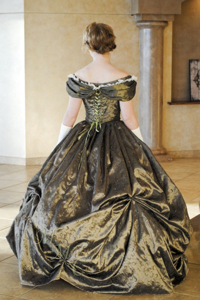 In embroidered taffeta Custom Victorian Bridal Civil War Steampunk Ball Gown Dress