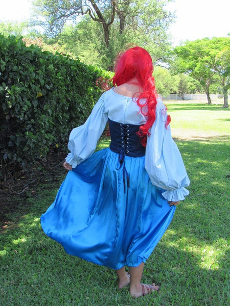 Little Mermaid Costume Gown Land Dress Skirt Corset for Teens Adults 3 Pc Ariel Princess Cosplay