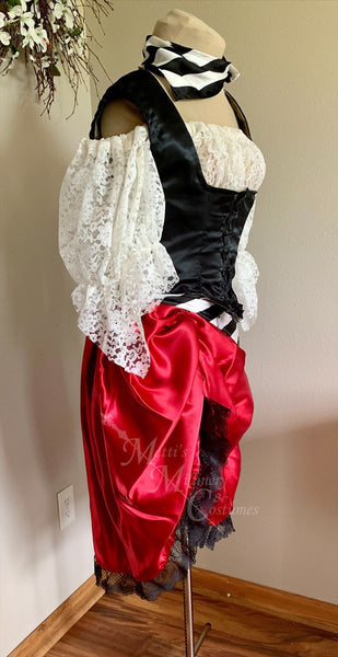 1700s 18th Century gown princess dress costume Rococo Pirate gothic red black steampunk corset