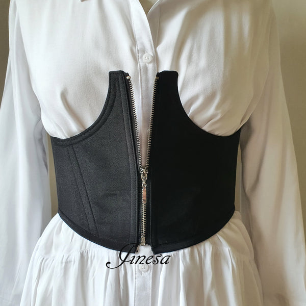 Gothic waist satin corset Сupless underbust corset zip