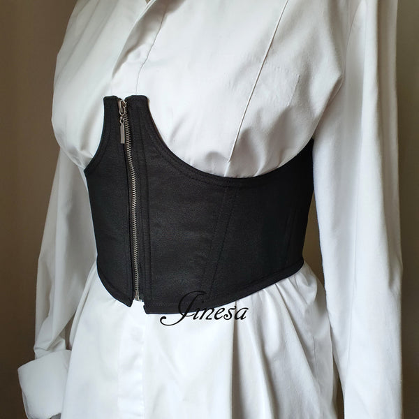 Gothic waist satin corset Сupless underbust corset zip