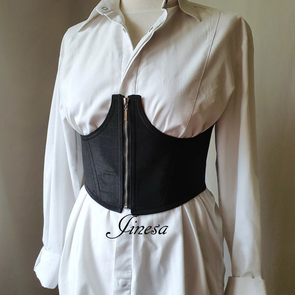 Gothic waist satin corset Сupless underbust corset zip