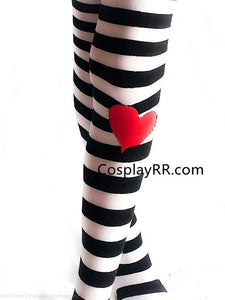 Alice in Wonderland Leggings Black White Striped Tights