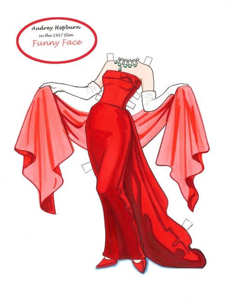 Audrey Hepburn as Jo Stockton Red Dress in Funny Face with Shawl