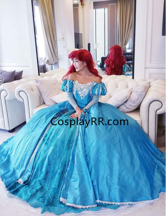 Princess Ariel Blue Dress Cosplay Costume Adults Plus Size – Cosplayrr