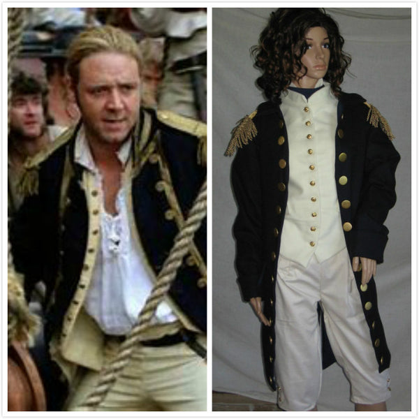 Master and Commander uniform Russell Crowe costume coat, vest, shirt with cravat, and breeches