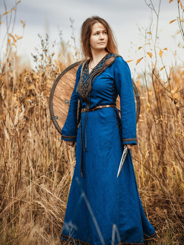 Medieval Blue Linen Dress Renaissance Dress Plus Size