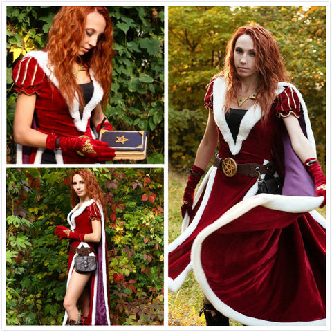 Princess Wizard dress cosplay costume Red medieval outfit with cloak and gloves