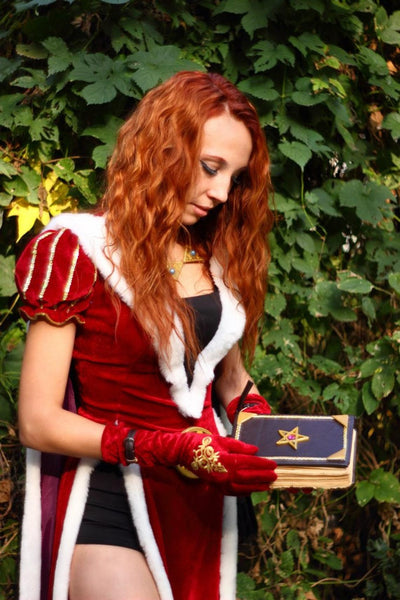 Princess Wizard dress cosplay costume Red medieval outfit with cloak and gloves