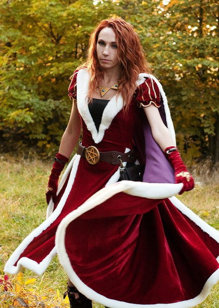 Princess Wizard dress cosplay costume Red medieval outfit with cloak and gloves