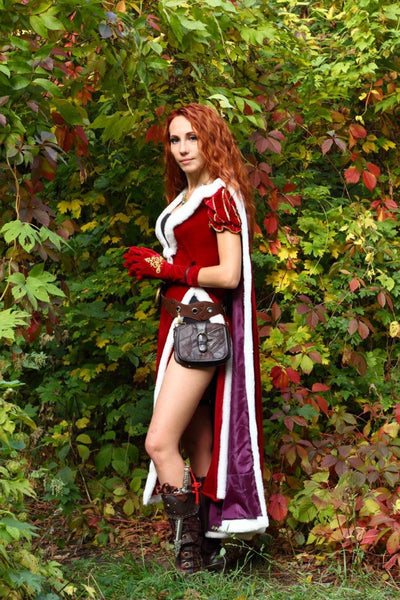 Princess Wizard dress cosplay costume Red medieval outfit with cloak and gloves