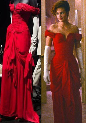 Vivian Ward Crimson 0ff the Shoulder Dress Julia Roberts Red Dress in Pretty Woman with Gloves