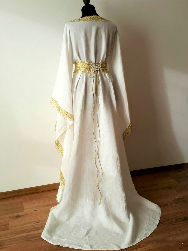 White Medieval Dress Celtic gown long sleeves renaissance costume for ...