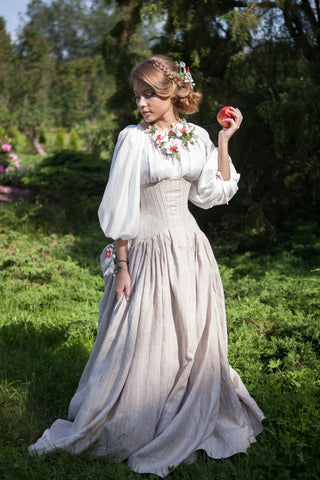 White Snow Costume With Chemise Two Linen Corset Skirt
