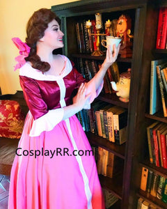 Belle Winter Dress Costume Pink Gown with Cape from Beauty and the Beast