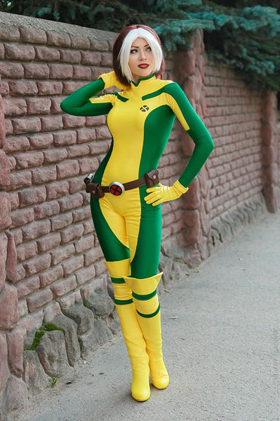 X men Rogue costume bodysuit cosplay outfit plus size with boots