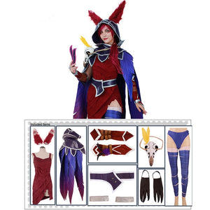 Xayah Costume Woman The Rebel Cosplay Halloween costume Outfit with Ears, Bird feet covers and Skull
