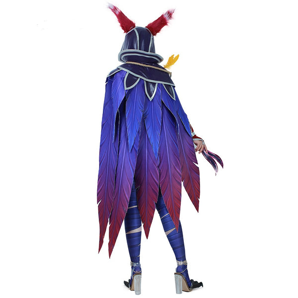 Xayah Costume Woman The Rebel Cosplay Halloween costume Outfit with Ears, Bird feet covers and Skull
