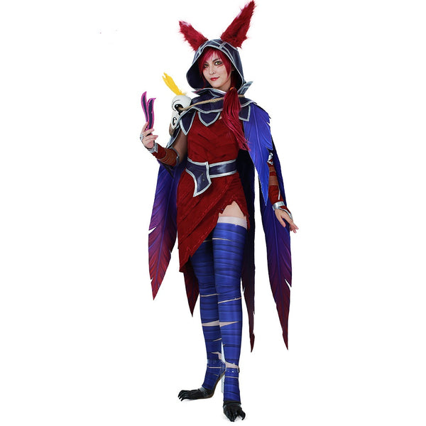 Xayah Costume Woman The Rebel Cosplay Halloween costume Outfit with Ears, Bird feet covers and Skull