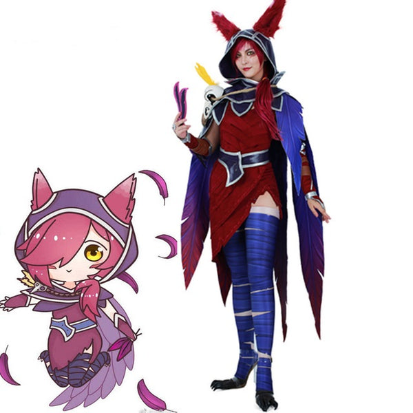 Xayah Costume Woman The Rebel Cosplay Halloween costume Outfit with Ears, Bird feet covers and Skull